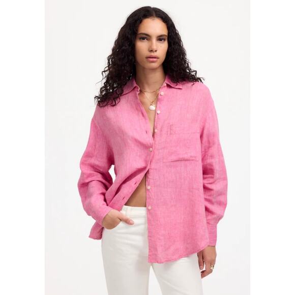 Madewell NWT Women’s Fuchsia 100% Linen Oversized Button Up Shirt size Small - Picture 1 of 9
